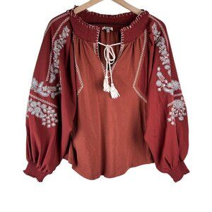 Gimmicks BKE Rust Floral Embroidered Long Sleeve Top